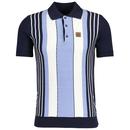 Trojan Retro Mod Textured Waffle Panel Stripe Knitted polo Shirt in Navy TR8764