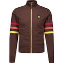 trojan records clothing mens retro stripe sleeve 70s zip track top chocolate brown