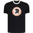 trojan clothing mens retro spirit of '69 large logo print contrast neck tshirt black