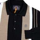TROJAN RECORDS Mod Knitted Stripe Panel Polo BLACK