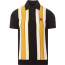 trojan records mens vertical textured stripe knit polo tshirt black