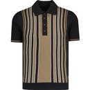 trojan records clothing mens vertical stripes front panel knitted mod polo tshirt brown