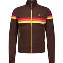 trojan records clothing mens retro chest stripe funnel neck zip track top chocolate brown