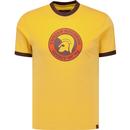 trojan record clothing mens spirit of 69 chest print retro ringer neck tshirt mustard yellow brown