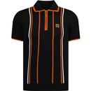 trojan clothing mens contrast tape stripe fine gauge knit zip neck polo top black orange