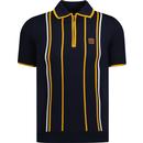 trojan clothing mens contrast tape stripe fine gauge knit zip neck polo top navy yellow