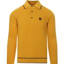 trojan clothing mens textured knit contrast tipped long sleeve polo top mustard