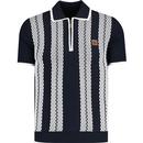 trojan clothing mens retro mod textured stripe zip polo tshirt navy white