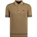 trojan clothing tipped textured knit polo tshirt camel brown