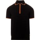 trojan records zip placket contrast trim knitted polo black
