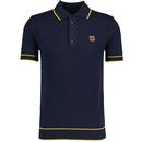 Trojan 60s Mod Waffle Textured Knit Polo Top in Navy TR8762