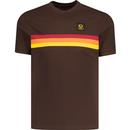 trojan clothing mens retro tricolour rasta chest stripe pique tshirt chocolate brown