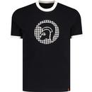 trojan clothing mens two tone houndstooth logo print ringer neck tshirt black