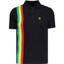 trojan clothing mens retro racing rasta stripe pique polo tshirt black