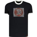 trojan clothing mens artist logo print retro ringer neck tshirt black