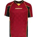 umbro mens panelled retro 90s raglan sleeve football tshirt dark red black