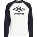 umbro mens retro large logo applique contrast raglan sleeve sweatshirt white navy blue