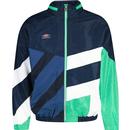 umbro mens centenary panelled lightweight hooded zip track jacket dark navy peppermint green