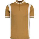 Madcap England Mens Vitesse Retro 60s Mod Stripe Panel Cycling Top in Fall Leaf Brown