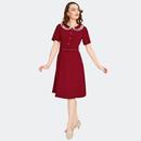 Voodoo Vixen Retro 50s Layered Collar Flare Dress in Red DRA10033