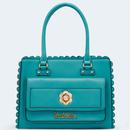 Voodoo Vixen Retro 60s Front Pocket Scalloped Tote Bag in Teal Blue
