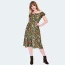 Voodoo Vixen Retro 70s Floral Short Sleeve Flare Dress in Green DRA9808