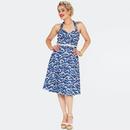 Voodoo Vixen Nautical Waves Halter Neck Midi Dress in Blue