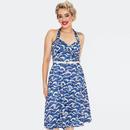 Voodoo Vixen Nautical Waves Halter Neck Midi Dress