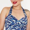 Voodoo Vixen Nautical Waves Halter Neck Midi Dress