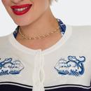 Voodoo Vixen Nautical Wave Retro 50s Knit Cardigan