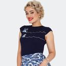 Voodoo Vixen Nautical Waves Embroidered Sweater 