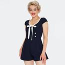Voodoo Vixen Bow & Button Detail Nautical Sailor 1950s Playsuit