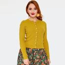 Voodoo Vixen Pearl Button Textured Cable Knit Cardigan in Yellow Mustard CAA3974