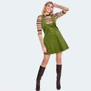 Voodoo Vixen Retro 70s Corduroy Overall Button Skirt Mini Dress in Green SKA3932