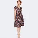 Voodoo Vixen Puppy and Kitten Valentines Love Heart Print Flared Dress in Black