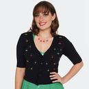 Voodoo Vixen Rainbow Cherry Embroidered Cardigan in Black