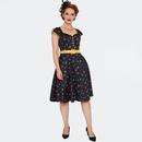 Voodoo Vixen Rainbow Cherry Print 50s Flare Dress 