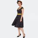 Voodoo Vixen Rainbow Cherry Print 50s Flare Dress 