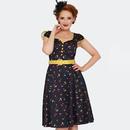 Voodoo Vixen Rainbow Cherry Print 50s Flare Doll Dress