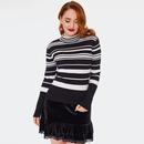 Voodoo Vixen Retro 70s Black And White Striped High Neck Sweater SWA 7100