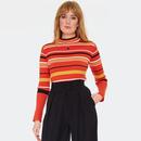 Voodoo Vixen Retro 70s Orange Striped High Neck Sweater SWA7101