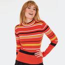 Voodoo Vixen 70s Orange Striped Turtleneck Sweater