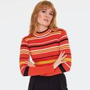 Voodoo Vixen 70s Orange Striped Turtleneck Sweater