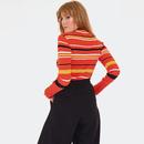 Voodoo Vixen 70s Orange Striped Turtleneck Sweater