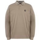 Weekend Offender Khabib Retro Mod Abstract Tipped Collar Long Sleeve Polo Shirt in Porcino
