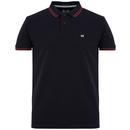 Weekend Offender Viverno Retro Mod Twin Stripe Tipped Polo Shirt in Navy