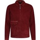 weekend offender mens vinnie retro single pocket cord zip overshirt burgundy