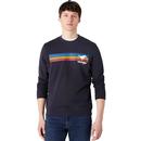 Wrangler Men's Retro 70s Rainbow Stripe Sweatshirt in Dark Navy