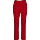 wrangler womens walker high rise slim leg paisley print velour trousers formula red