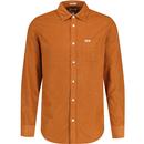 wrangler mens retro chest pocket corduroy long sleeve shirt leather brown